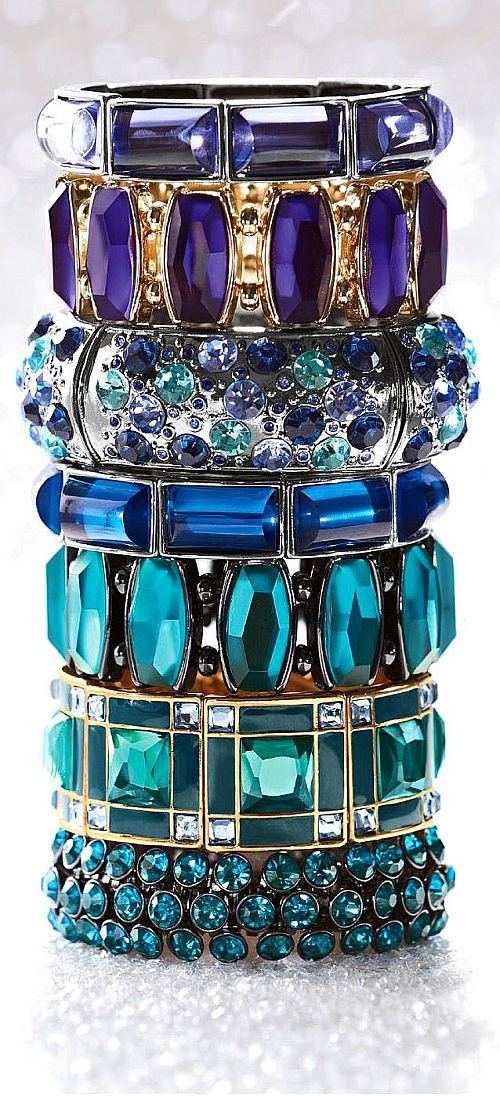 pretty and sparkling jewelled teal, blue and purple bracelets