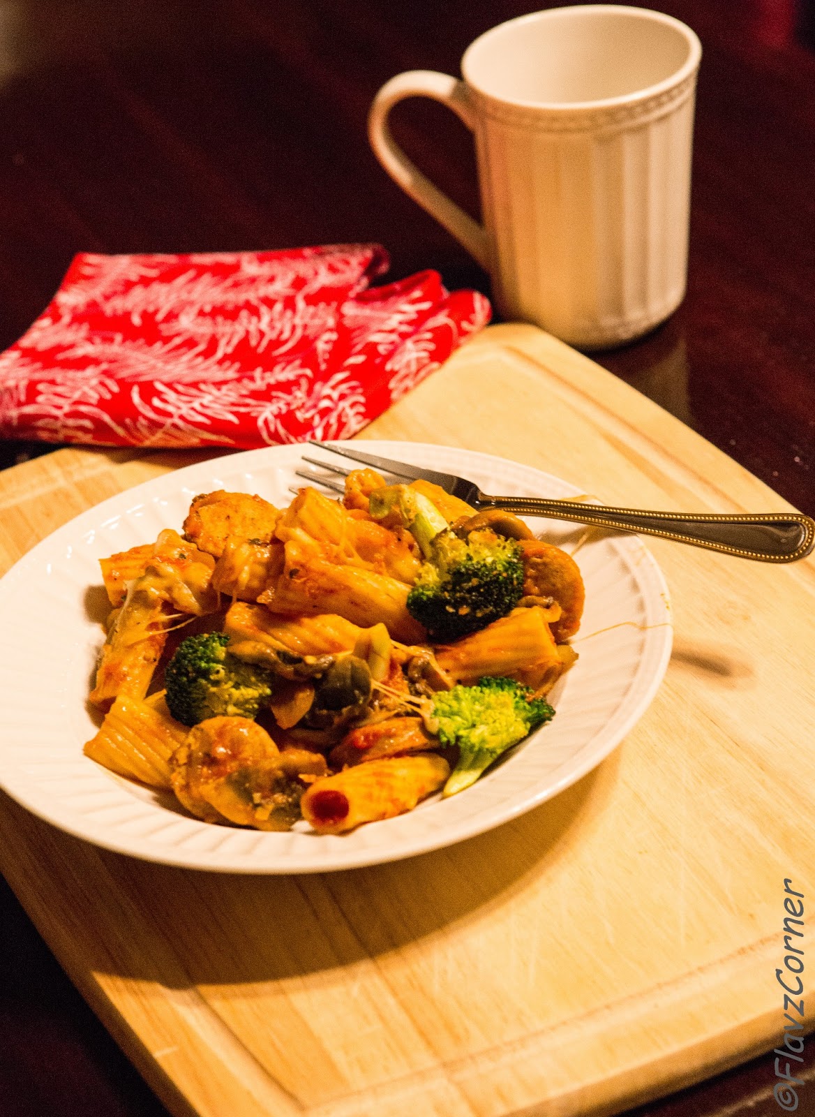 Baked Rigatoni with Roasted Pepper and Asiago Chicken Sausage