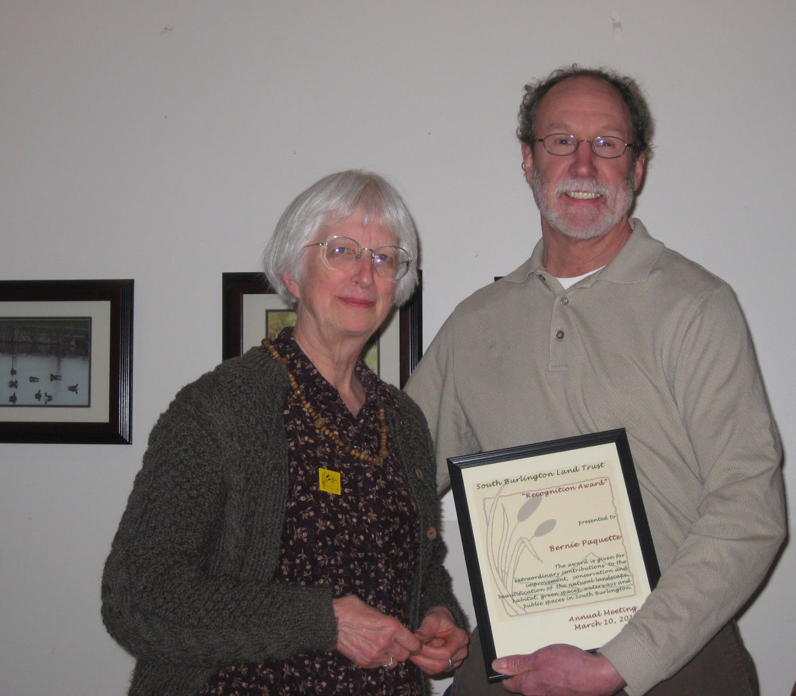Vermont Land Trust Recognition Award [Litter Guru]. South Burlington