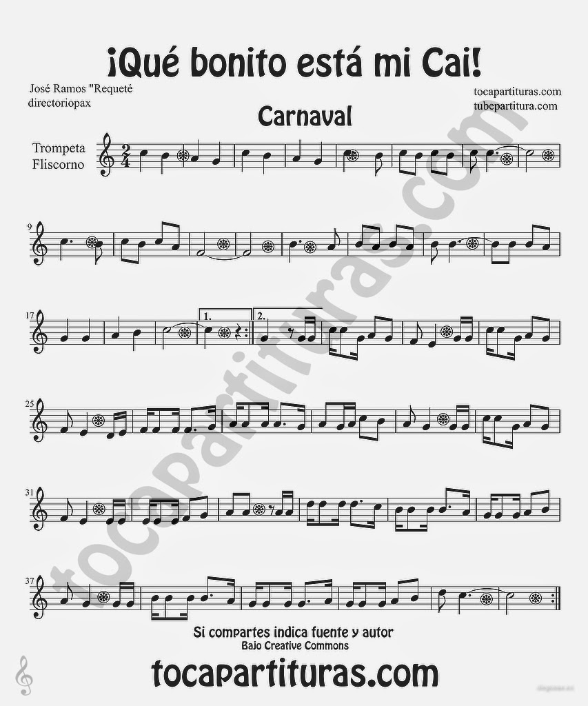 Tubescore Que bonito esta mi Cai Sheet Music for Trumpet and Flugelhorn Carnival Folk Music