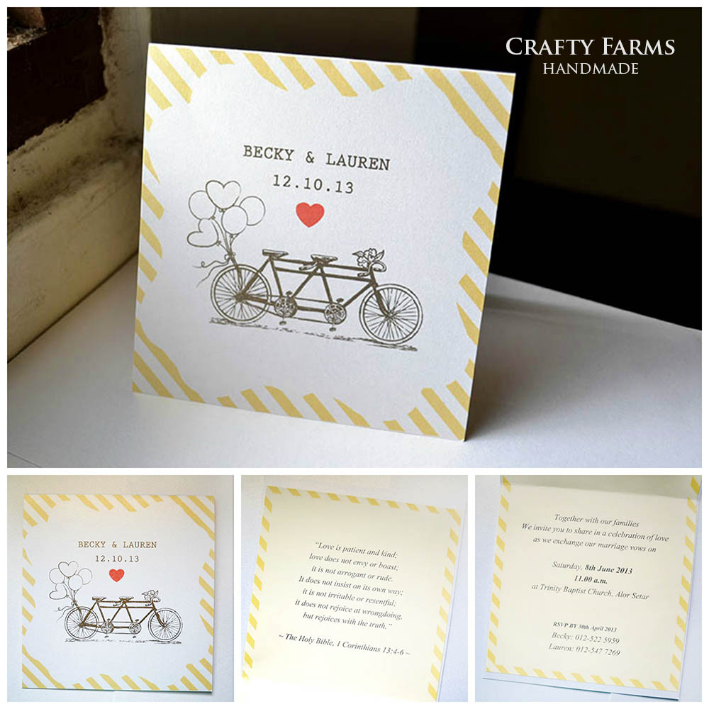 Wedding Card Malaysia Crafty Farms Handmade Vintage Tandem Vintage Tandem Bicycle Wedding Invitation Card