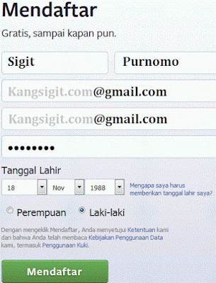Mendaftar facebook