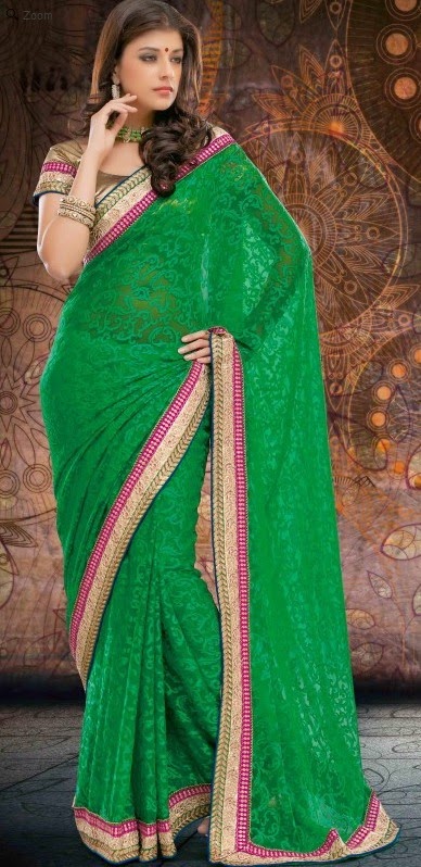 Brasso Green Designer Embroidery Saree with Unstitched Blouse Brasso Green Designer Embroidery Saree with Unstitched Blouse