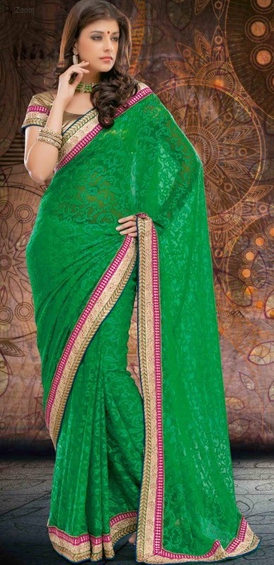 Brasso Green Designer Embroidery Saree with Unstitched Blouse