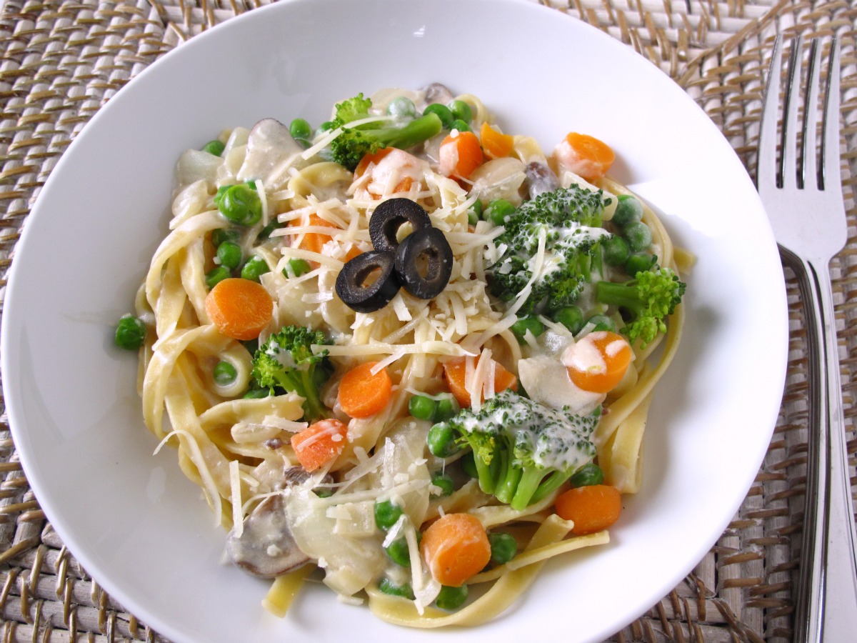 Recipes Lightened Up Fettuccine Alfredo with Veggies Eat.Live.Be