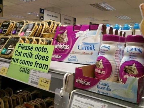 please note whiskas cat milk does not come from cats cat milk funny product sign fail
