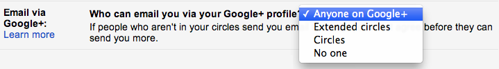 Impostazioni di Gmail dove scegliere se essere contattato da tutti i presenti su Google+ o no.