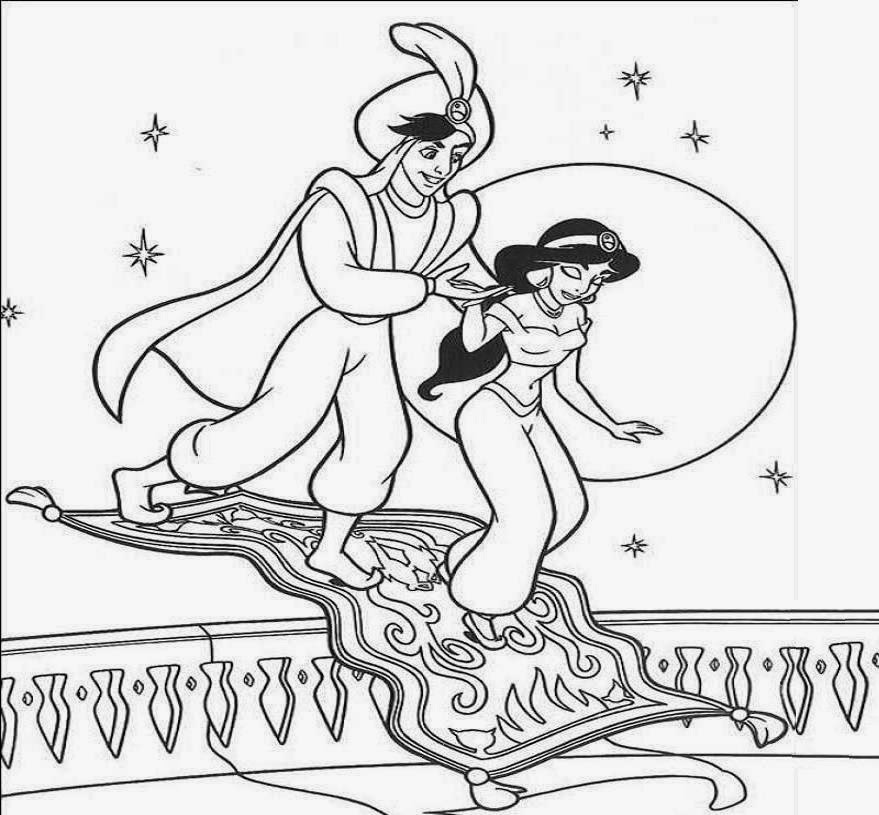 Disney Princess Jasmine And Aladdin Coloring Drawing Free wallpaper