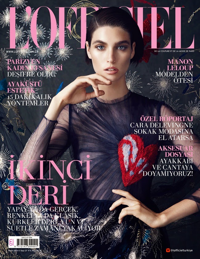 L'officiel Turkey December 2014, Manon Leloup Valention 2014 AW Navy Tulle Embroidered Heart Dress
