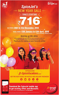 Spice jet air lines new year sale offers starts at Rs 716 Spice jet air lines new year sale offers starts at Rs 716