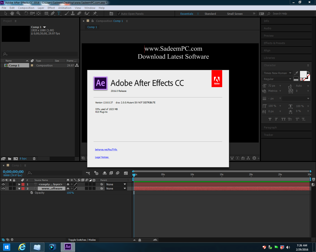 Adobe After Effects CC 2016 V14.6 Crack Download Pc