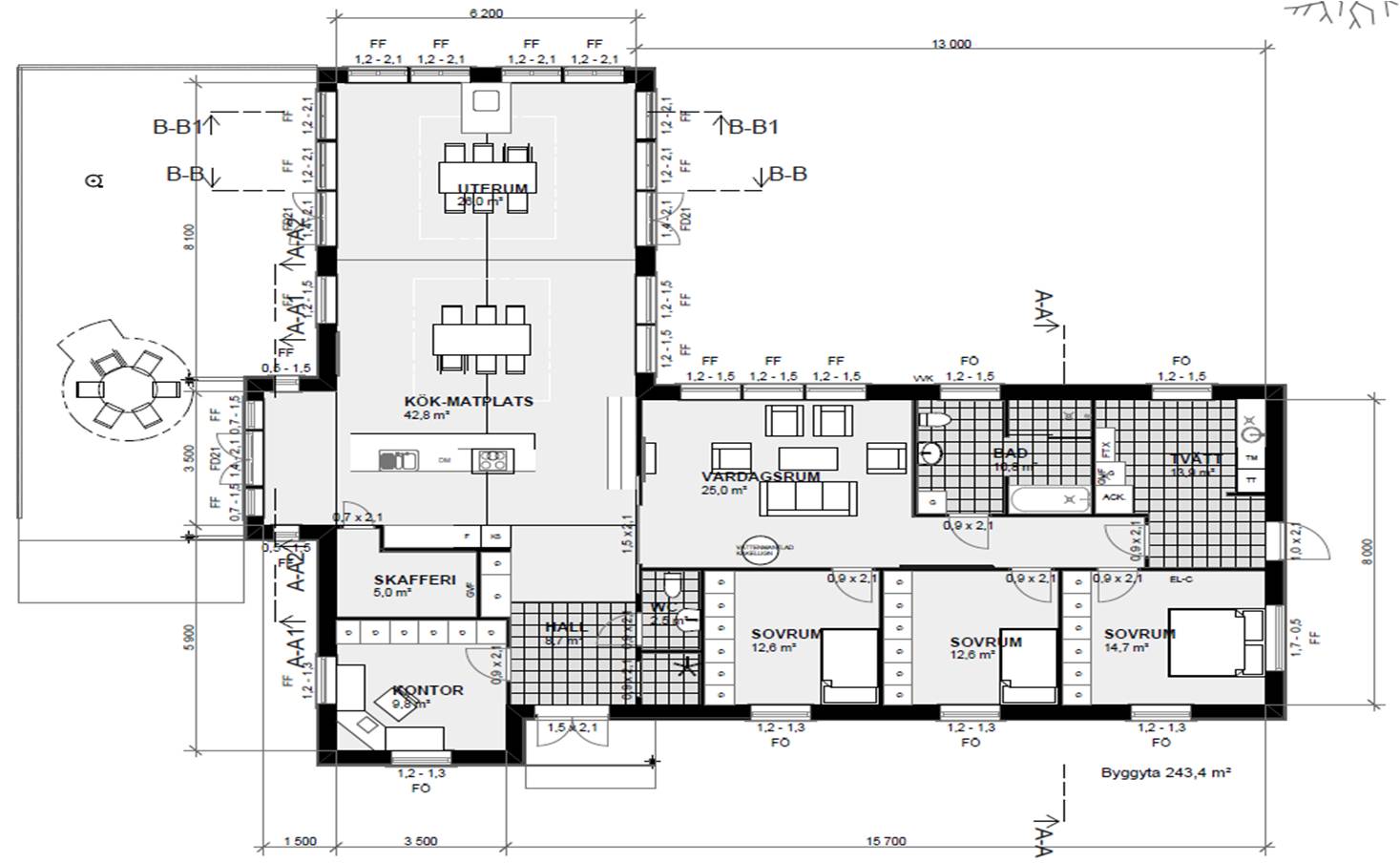 Villa Nystuga - Vårt lågenergihus på landet: Planlösning och fasader