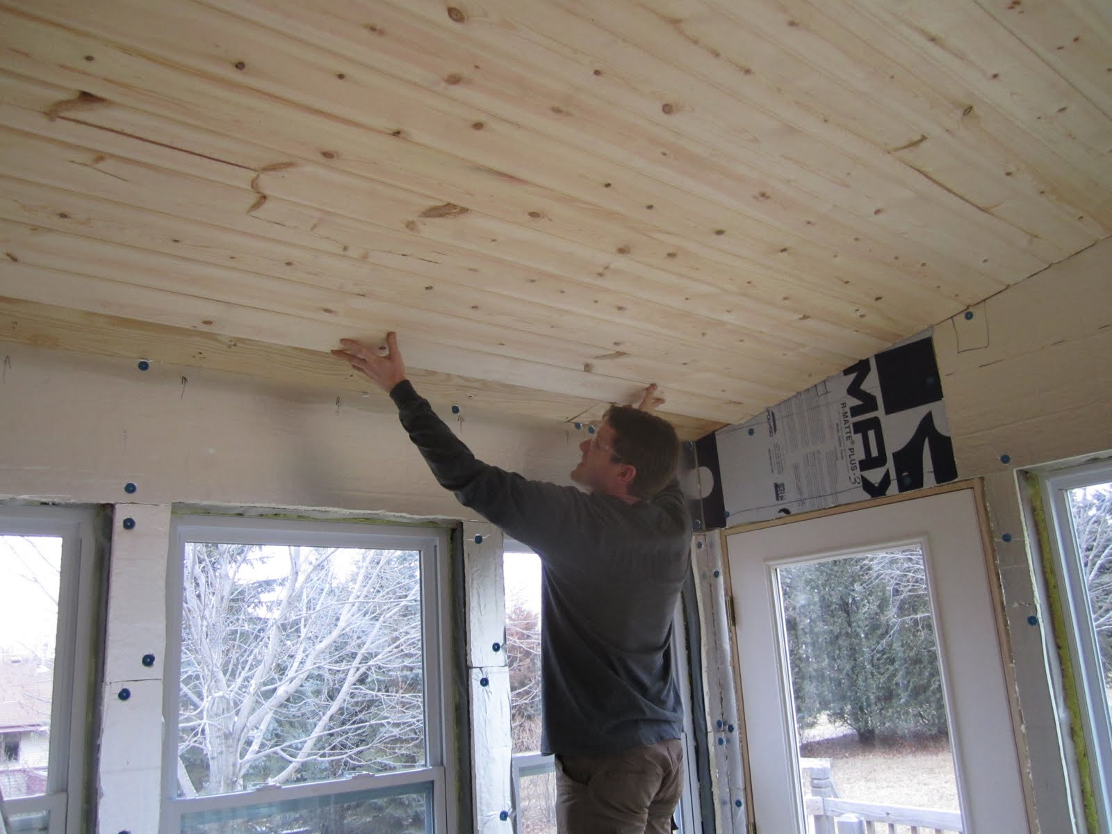 The Savstrom Family Blog Knotty pine ceiling in the sunroom
