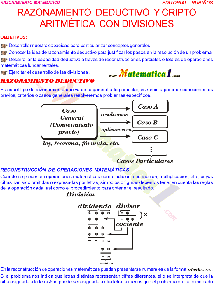 CRIPTO ARITMÉTICA CON DIVISIONES EJERCICIOS Y PROBLEMAS RESUELTOS