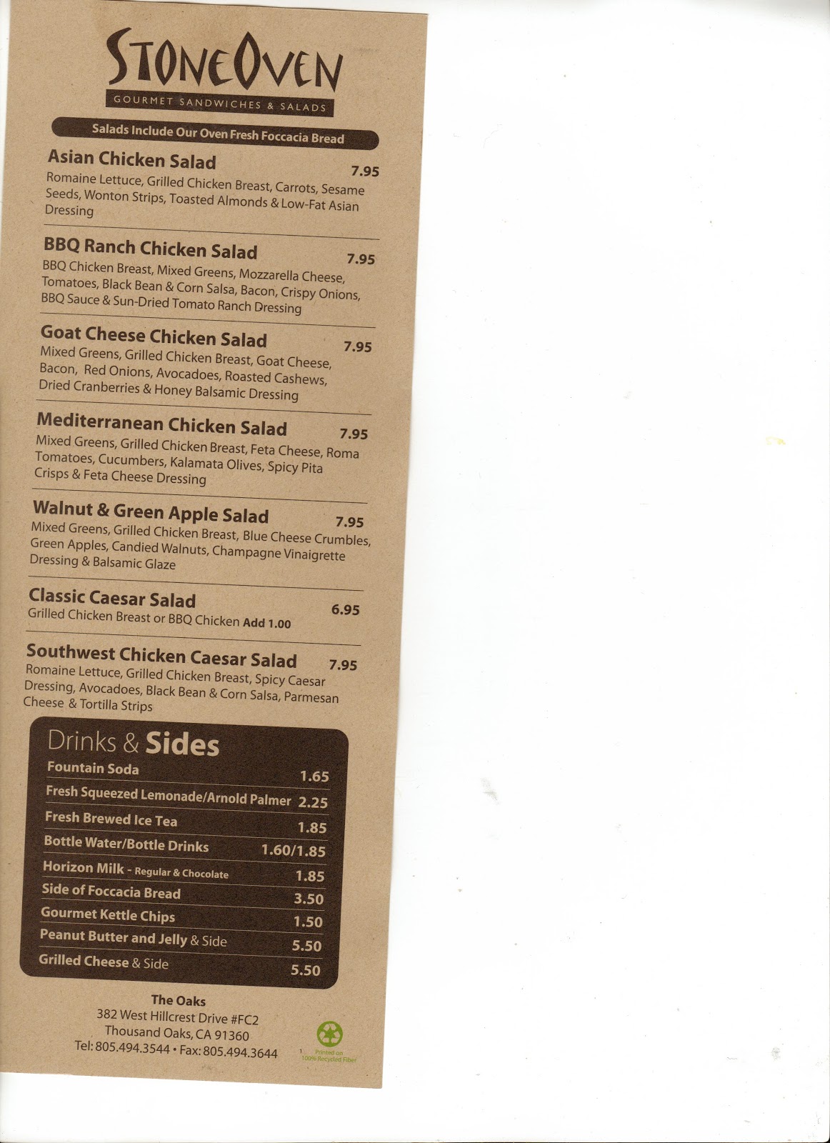 Vc Menu Stone Oven Thousand Oaks