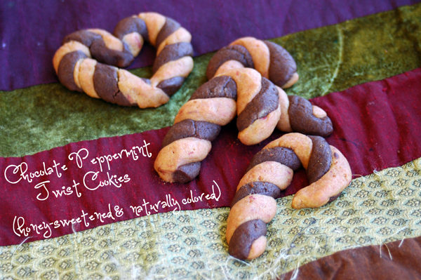 Chocolate Peppermint Twist Cookies (honey-sweetened & naturally colored)
