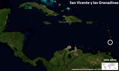 Mapa de San Vicente y las Granadinas en Centroamérica y El Caribe, Vista Aérea Mapa de San Vicente y las Granadinas en Centroamérica y El Caribe, Vista Aérea