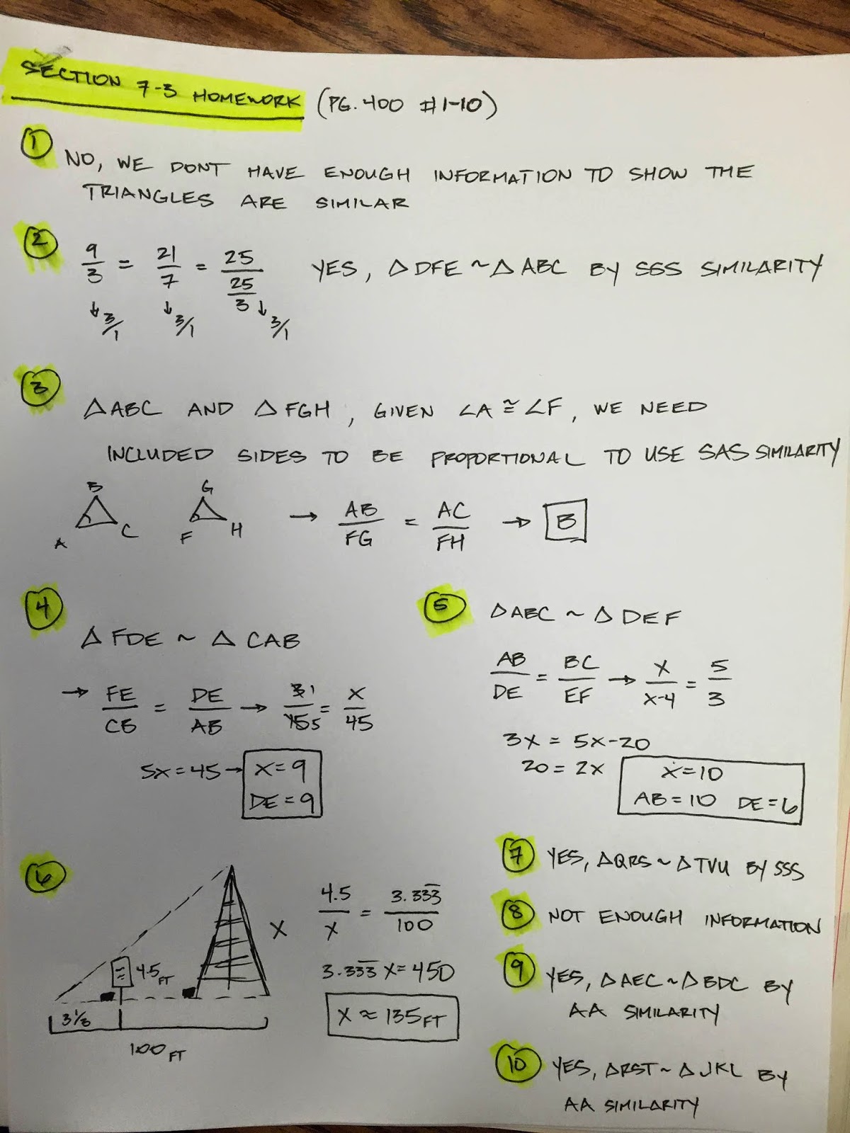 7-5 practice parts of similar triangles image