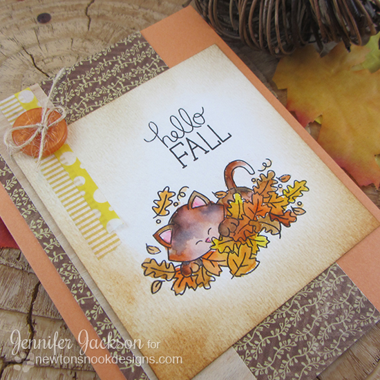 Kitty in Leaves Card by Jennifer Jackson | Hello Fall Stamp set by Newton's Nook Designs