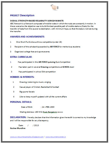resume format for freshers computer science engineers free 10000 cv and resume sles with free resume format for freshers computer science engineers free 10000 cv and resume sles with free