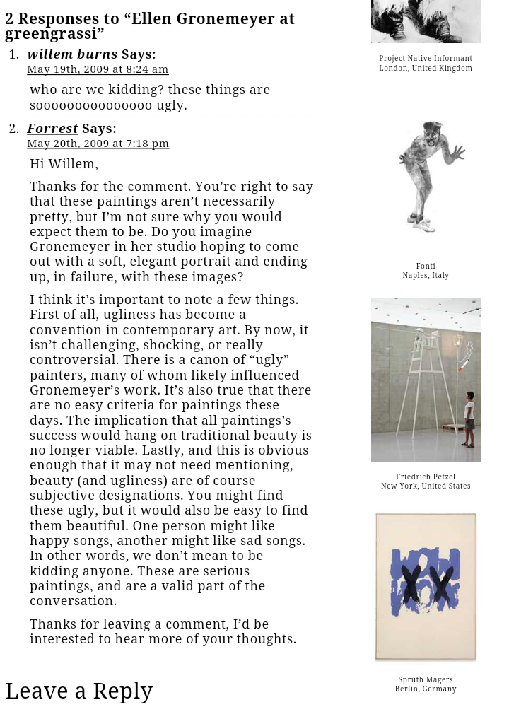 Contemporary Art Writing Daily Ellen Gronemeyer at greengrassi