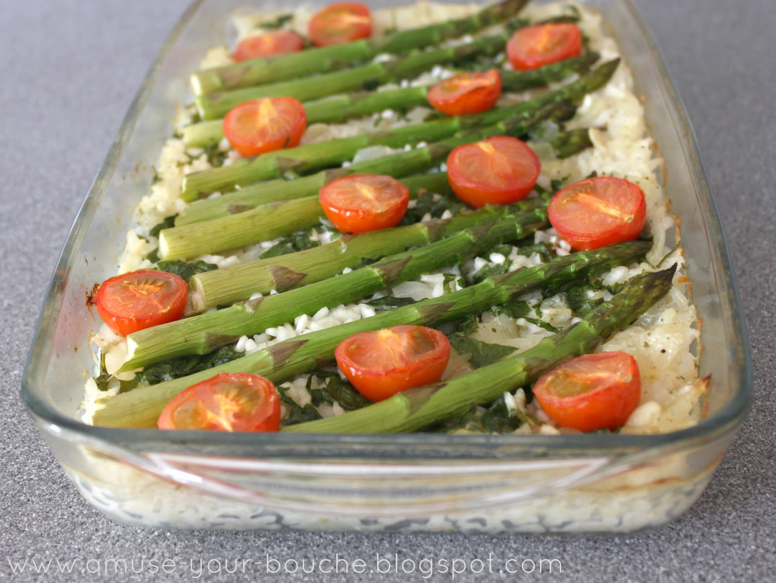 Ovenbaked asparagus risotto with cherry tomatoes Amuse Your Bouche