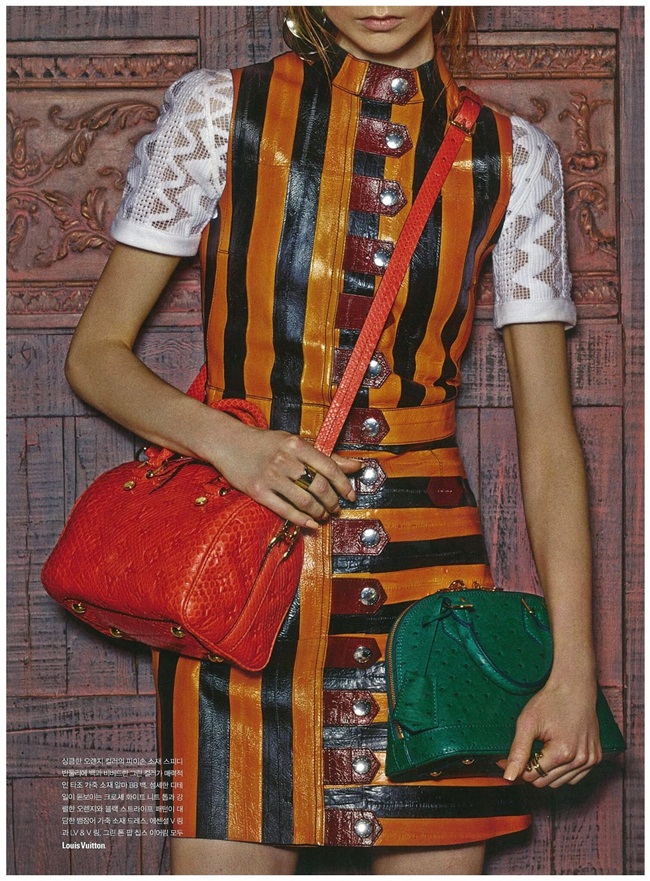 Noblesse Korea April 2015, Jessica Luostarinen Louis Vuitton SS 2015 Deep Yellow Stripes Dress Editorials