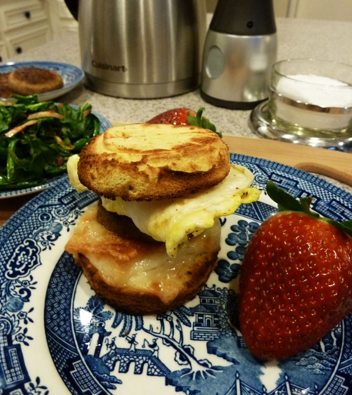Fluffy Chix Cook Low Carb Sausage, Egg, Cheese Biscuit Sandwich