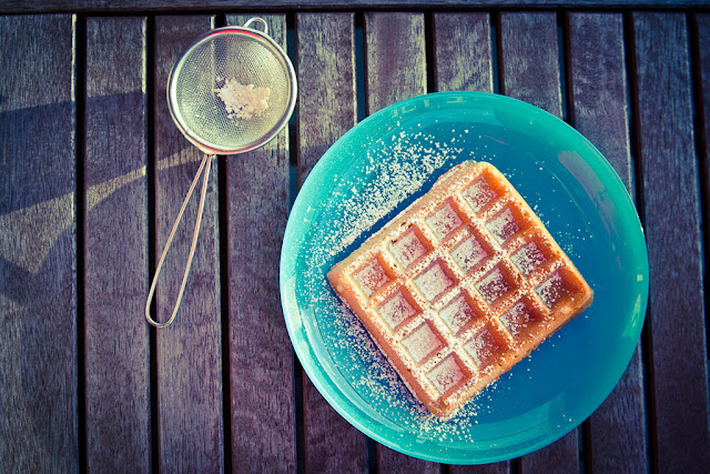 waffles dusted with icing sugar waffles dusted with icing sugar