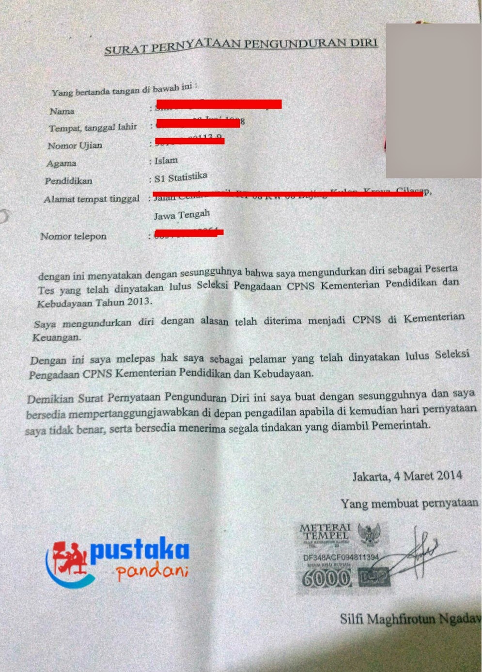 Inilah Contoh Format Surat Pengunduran Diri Cpns Pustaka