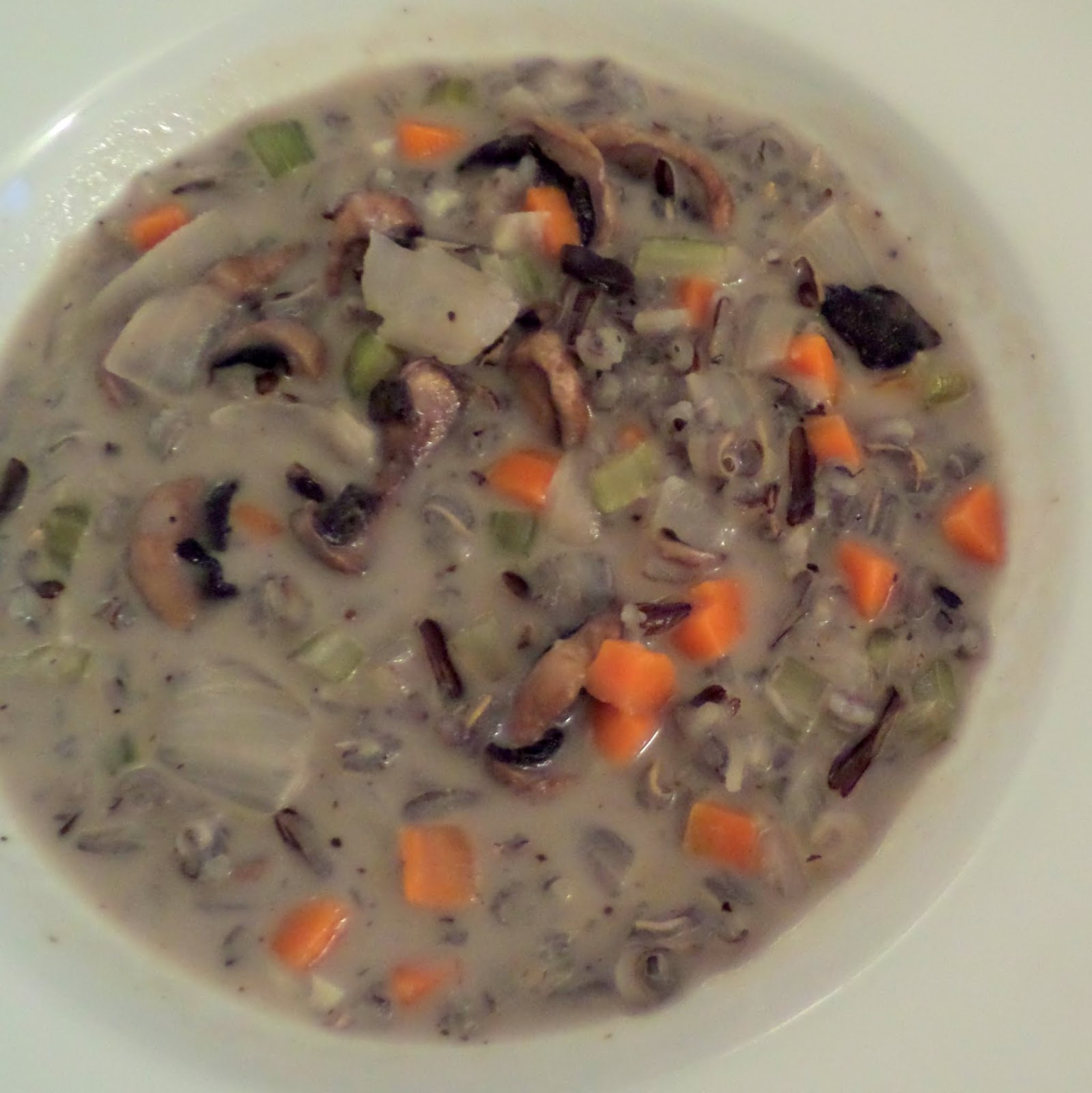 Mushroom and Wild Rice Soup:  A creamy, meatless, soup with mushrooms and wild rice.  It's warm comfort food for a cold night.