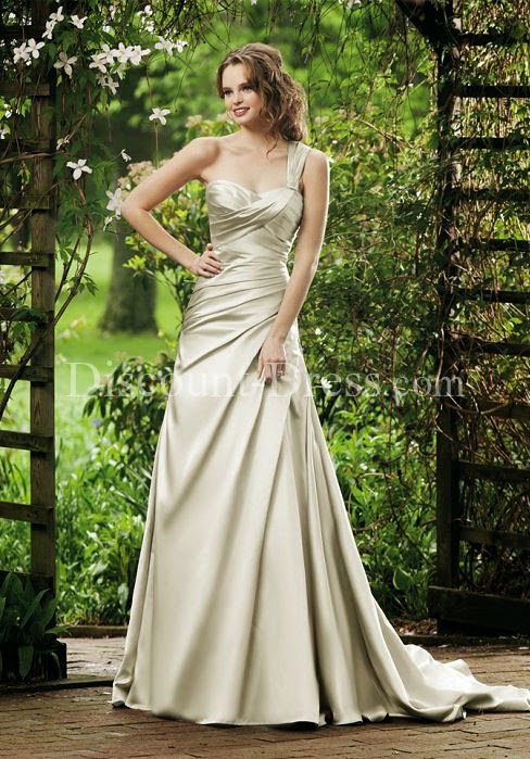 A line One Shoulder Satin Asymmetric Waist Sleeveless Wedding Dress