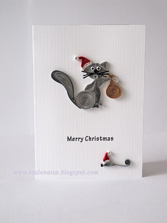 Quilled handmade cards Szalonaisa's Wonderland Quilled Christmas Cat