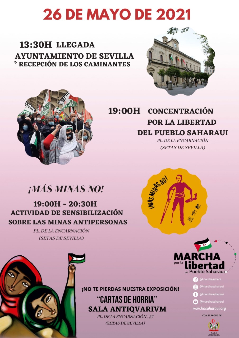 MARCHA por la Libertad del Pueblo Saharaui. Actos miércoles 26 de mayo en Sevilla.