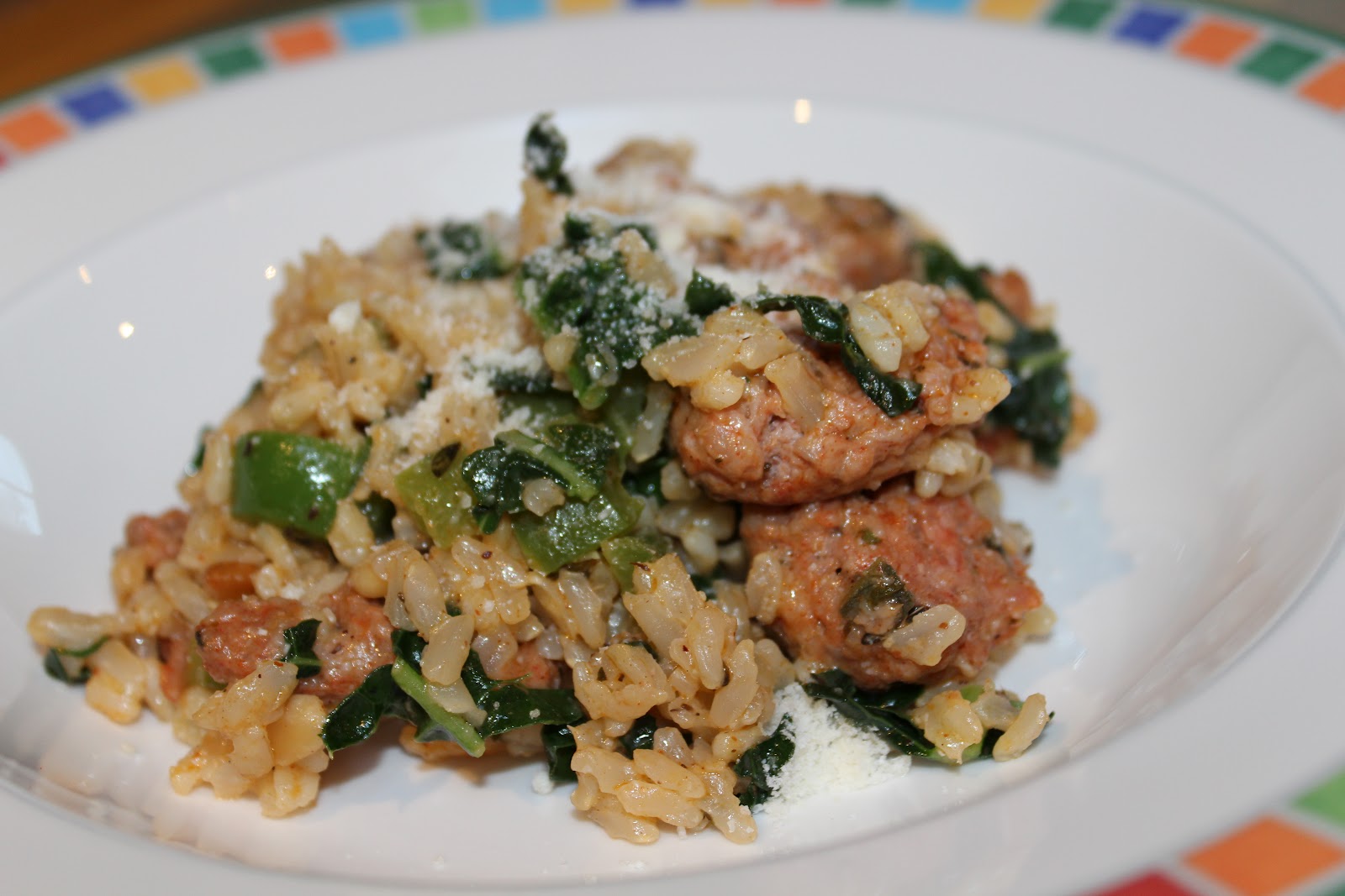 Mommy and Baby food Brown Rice with Sweet Italian Sausage Kale and