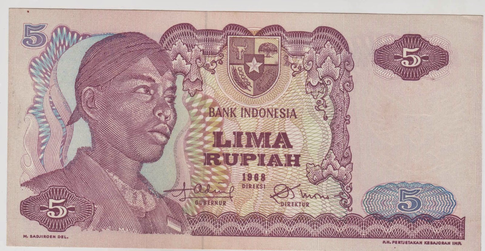 uang kuno Seri Soedirman tahun 1968 Pecahan 5 rupiah uang kuno Seri Soedirman tahun 1968 Pecahan 5 rupiah