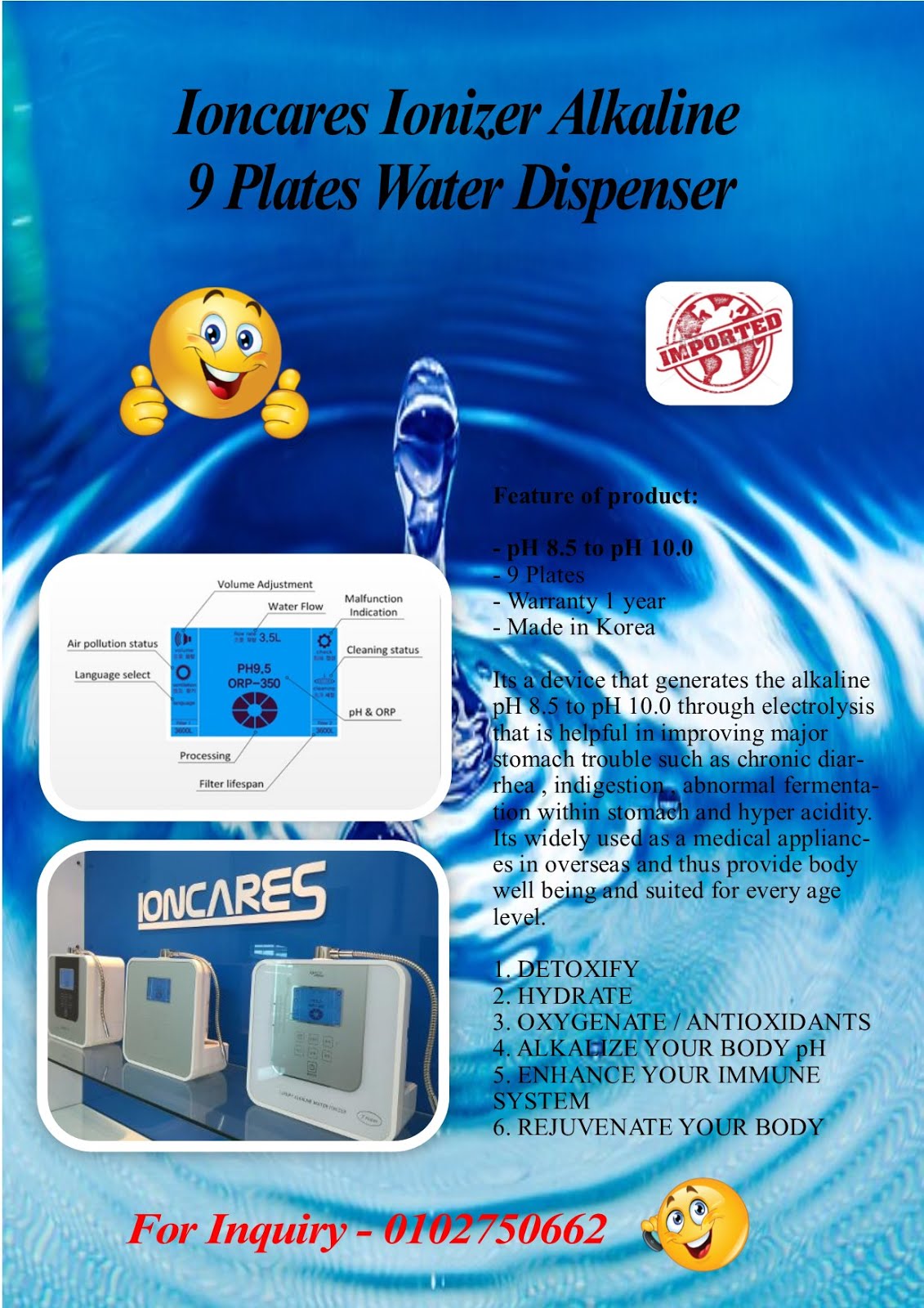 Alkaline Ionizer water 9 Plate