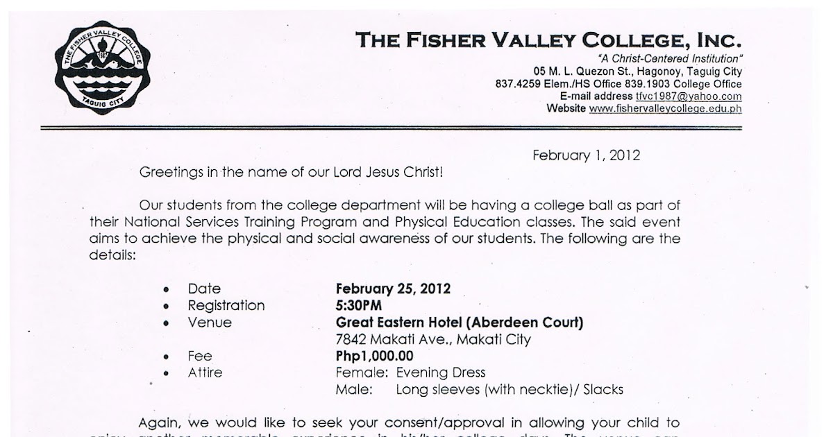 The Fisher Valley College College Ball 2012 Waiver