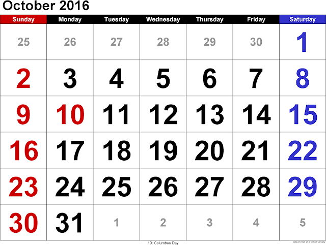 October 2016 Calendar with UK Holidays Free, October 2016 Printable Calendar Cute Word Excel PDF Template Download Monthly, October 2016 Blank Calendar Weekly