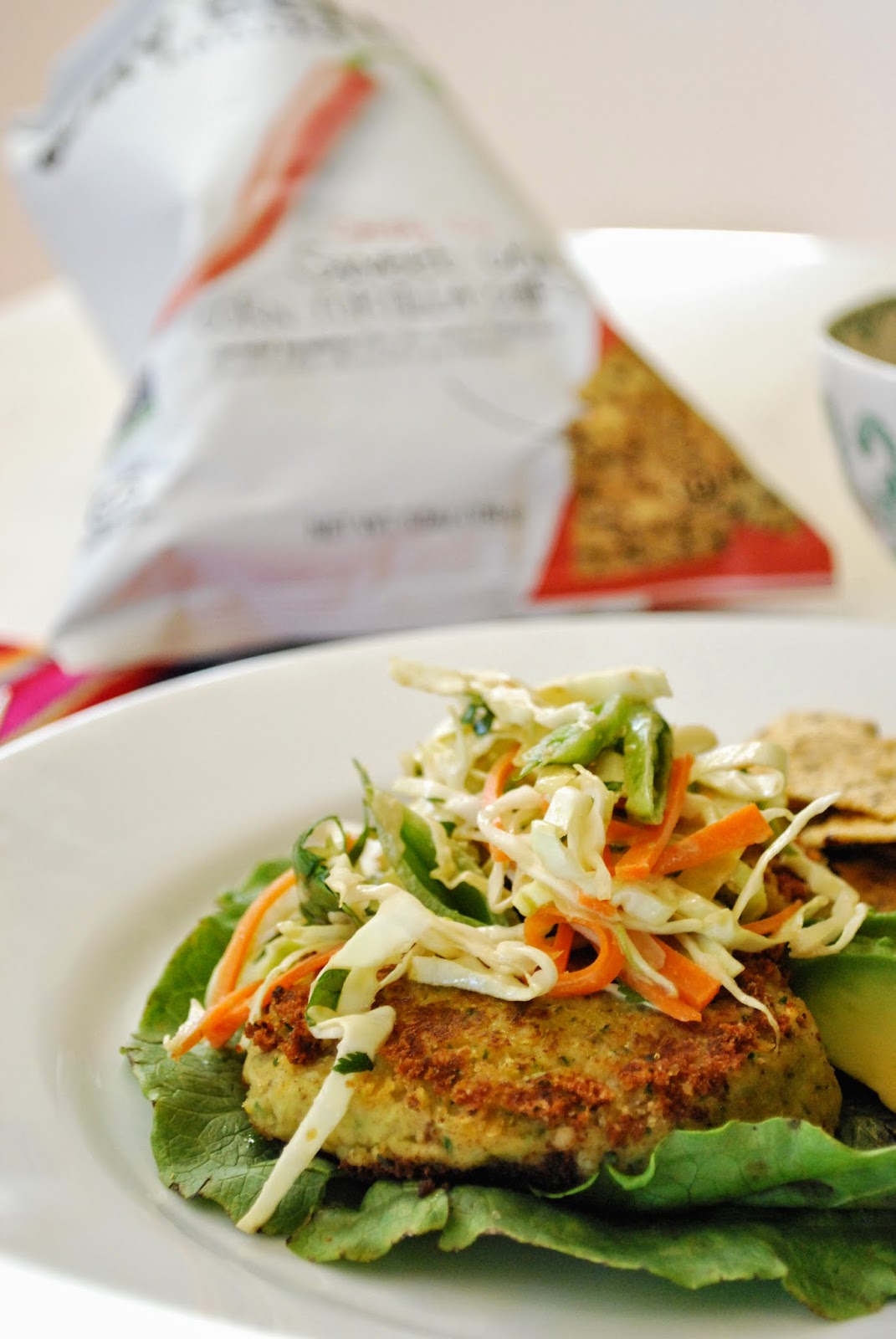 NourishRDs Thai Sweet Chili Chip Veggie Patties with Ginger Slaw