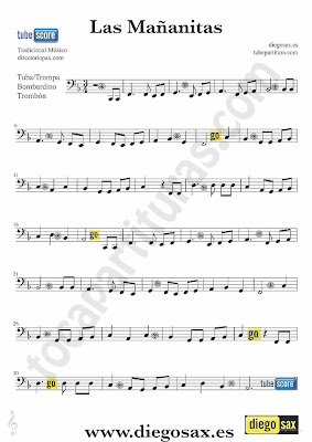 Tubescore Las Mañanitas Sheet music for Trombone, Tube and Euphonium Popular Mexico Music score Las Mañanitas Folk - Popular - Traditional Mexico