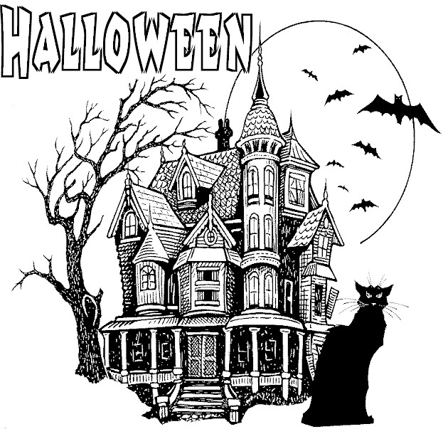 Printable halloween coloring pages: Printable Halloween Haunted House