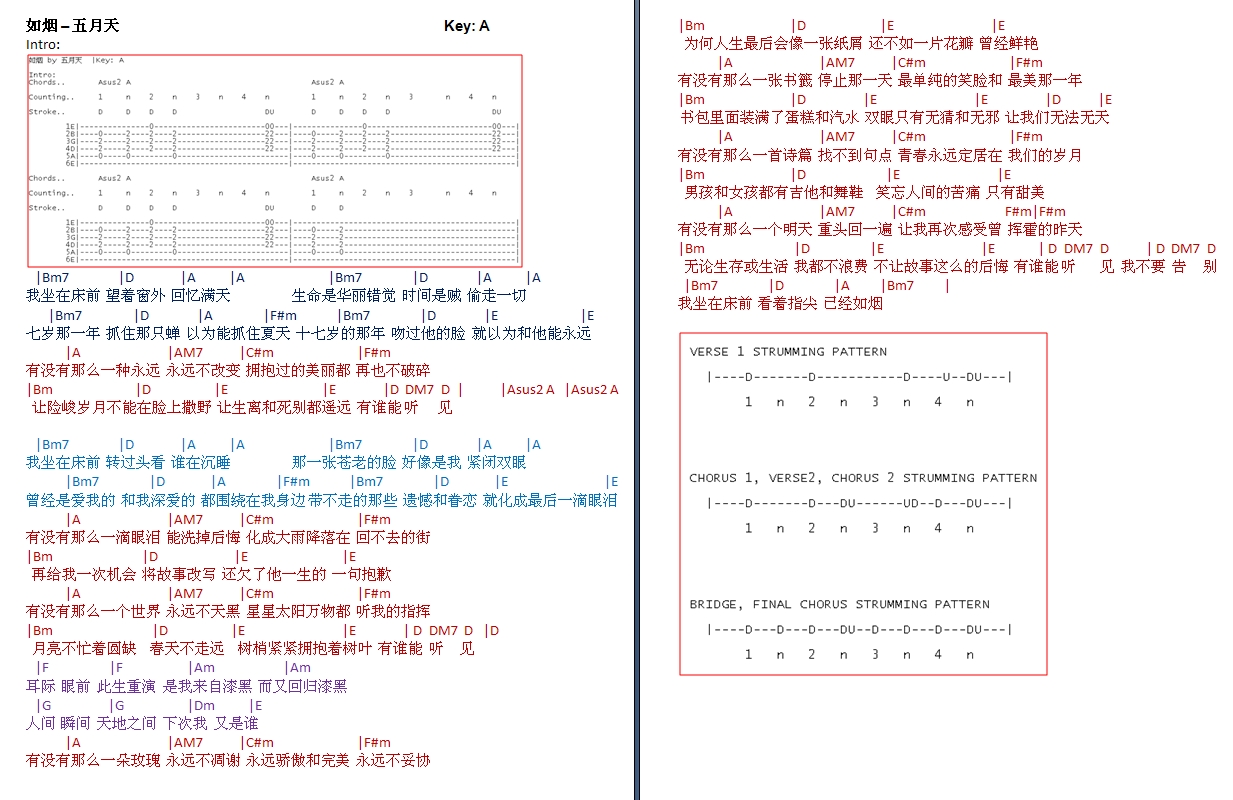 五月天 如烟 (吉他谱 Chords + Cover)