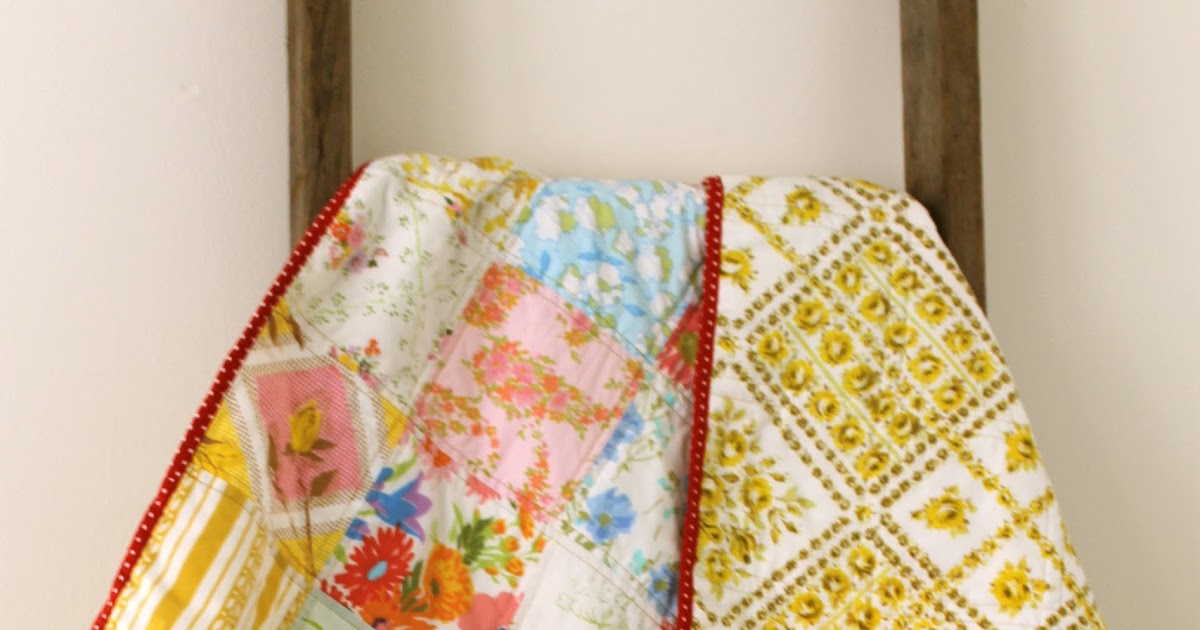 craftyblossom custom vintage bed sheet patchwork quilt.