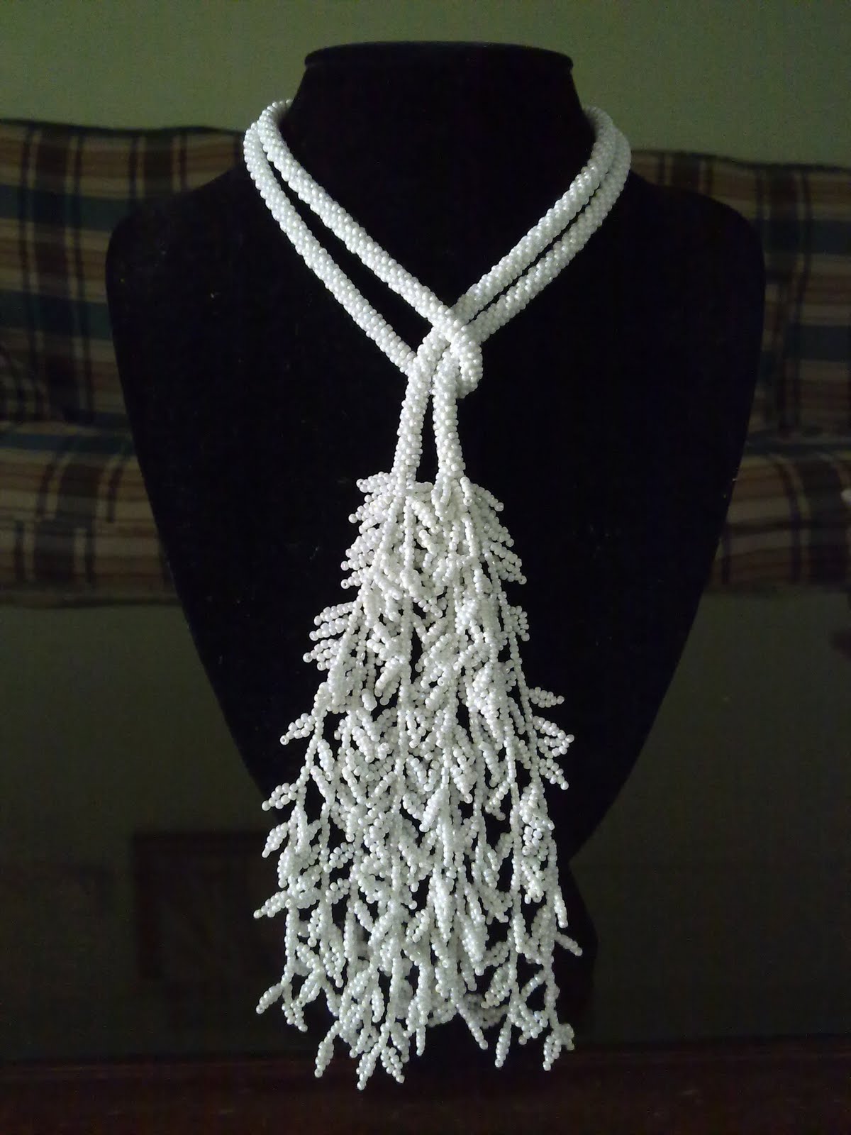 Emily Secret Passions Crocheted Beaded Rope Lariat with Leave Fringe
