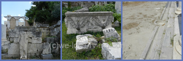 There are 3 photos of different ruins of the Roman Agora