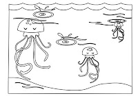 Jelly fish in the water in the free animal coloring book by Robert Aaron Wiley for Microsoft Office Online