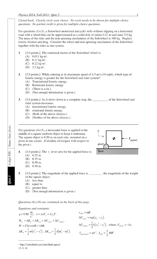 Pdog's blog boring but important Physics quiz archive rotations, torque, pressure, buoyancy