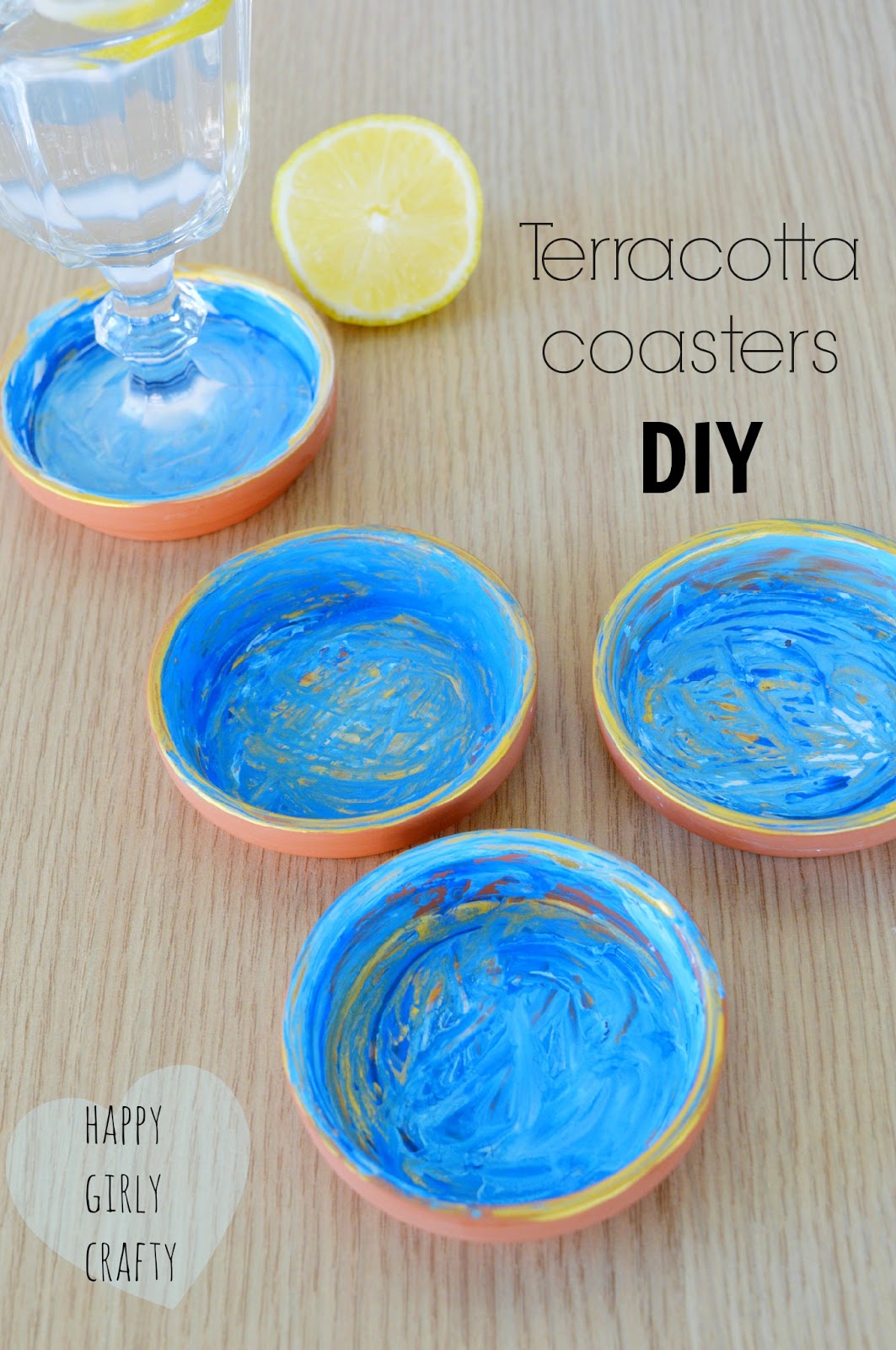 Painted terracotta coasters DIY! happy girly crafty