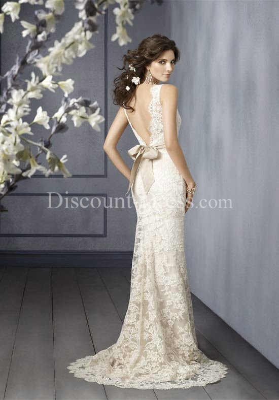 A-Line Bateau Floor Length Attached Alencon Lace Wedding Dress